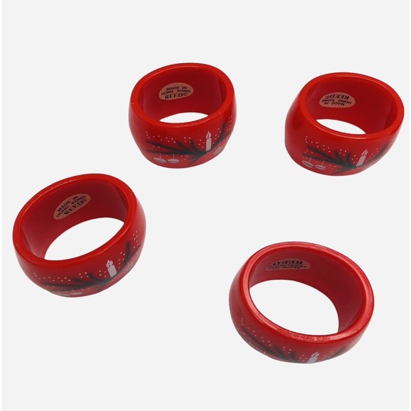 6 Vintage Christmas Napkin Rings by Reed Acrylic Red Holiday Decor Ornament MCM - Picture 11 of 13